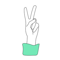 Peace hand gesture icon isolated on white background. Line hand drawn vector illustration