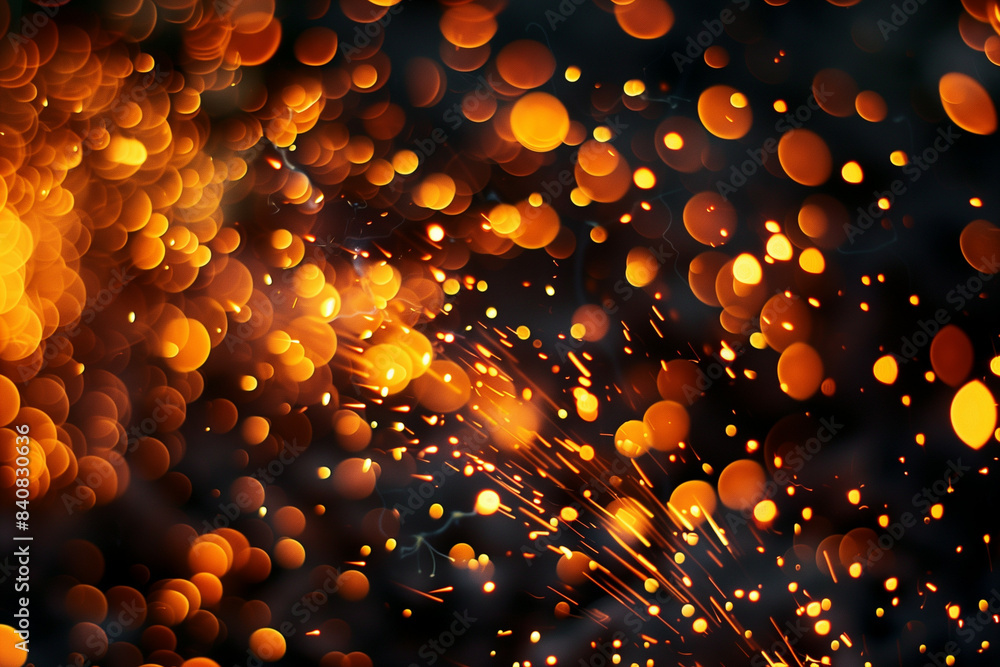 Poster captivating display of sparks and glowing bokeh from a welding process, emphasizing the intense heat