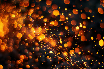 Captivating Display of Sparks and Glowing Bokeh from a Welding Process, Emphasizing the Intense Heat and Dynamic Light Patterns in a Dark Environment