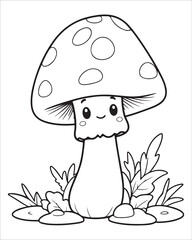 Mushroom coloring pages for kids, Mushroom vector illustration, Black and white