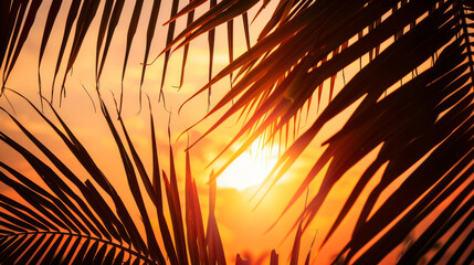 Obraz premium Silhouette of Palm Leaves Framing the Dusk Sky