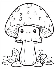 Mushroom coloring pages for kids, Mushroom vector illustration, Black and white