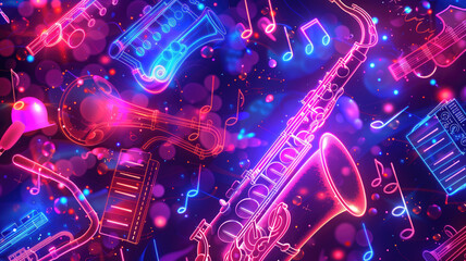 Colorful neon background musical style theme abstract