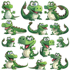 Obraz premium A little human like crocodile high quality white background sticker cartoon 2d Multiple poses and expressons