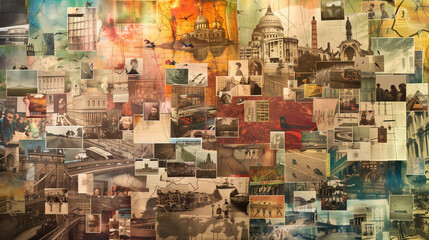 Fototapeta premium A collage with a huge amount of photos from different locations. It's like a journey through different parts of the world, where each photo tells a different story.