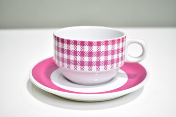 Ceramic coffee cup pink scott pattern, ceramic teacup