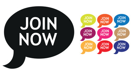 Join Now Button. Speech Bubble, Banner Label Join Now