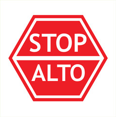  ALTO( stop in Spanish ) sing with an Octagonal shape icon. vector image.