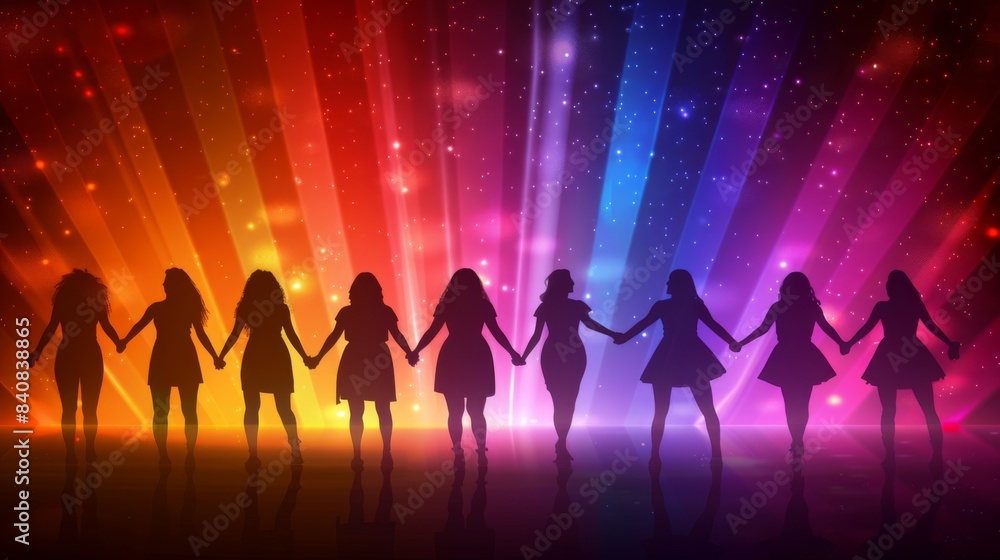 Poster create an image of lgbtq friends in their 30s from various backgrounds organizing a colorful fundrai
