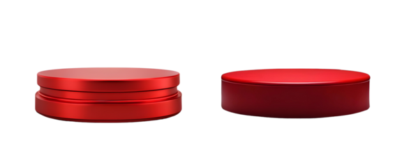 Red shiny empty podium for product advertisement isolated on transparent background, showcase stage for product presentation
