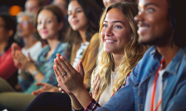 Enthusiastic Audience Applauding During a Training Session with Smiling Faces and Positive Energy in a Bright Room