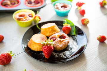 Sweet curd muffins with strawberry filling