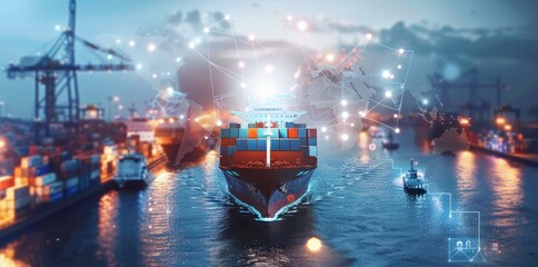 Obraz premium technology concept with global logistics partnership Industrial Container Cargo freight ship, IOT concept