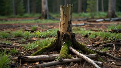 Young tree emerging from old tree stump