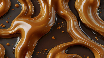 Liquid sweet melted caramel, delicious caramel sauce or maple syrup swirl 3D splash. Yummy sweet caramel sauce or hot syrup twisted. Key visual advertising design elements
