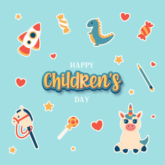 Happy children's day post for social media with cute toys