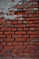 Abandoned rustic brick layered wall surface, Grungy red brick wall texture background, Old rustic colored wall backdrop