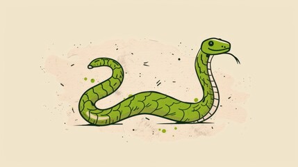 Naklejka premium Cartoon Green Snake With Large Eyes Peeking Out From Behind a Wall