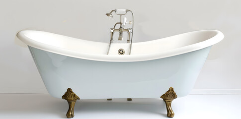 Stylish modern bathtub and wash basin in Bathroom isolated on background