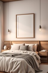 Home mockup, simple cozy Coastal bedroom interior background, 3d render