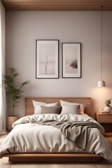 Home mockup, simple cozy Coastal bedroom interior background, 3d render