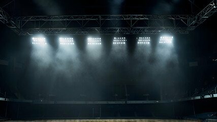 Bright stadium arena lights and smoke