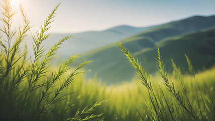 Abstract minimalist natural nature background, green leaf, blur. Generative AI