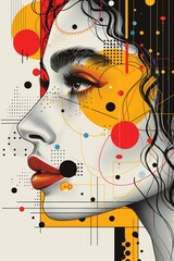 Obraz premium Abstract Woman Portrait With Geometric Patterns and Vibrant Colors