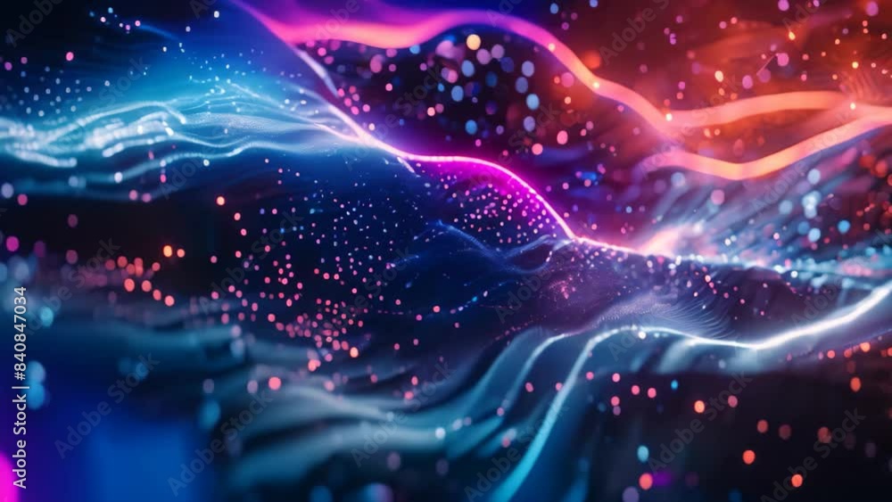Fototapete Computer-generated wave of light showcasing AI processing in action, A visualization of artificial intelligence processing data in real-time