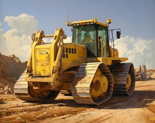 bulldozer and excavator construction machinery on the construction site