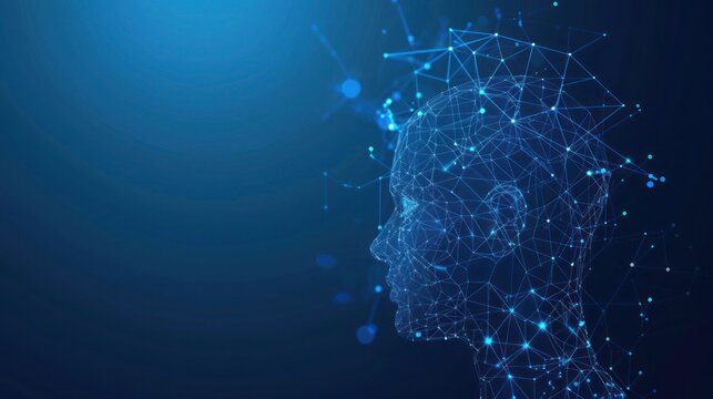 Biometric identification human head technology with low poly isolated on blue dark background. vector illustration