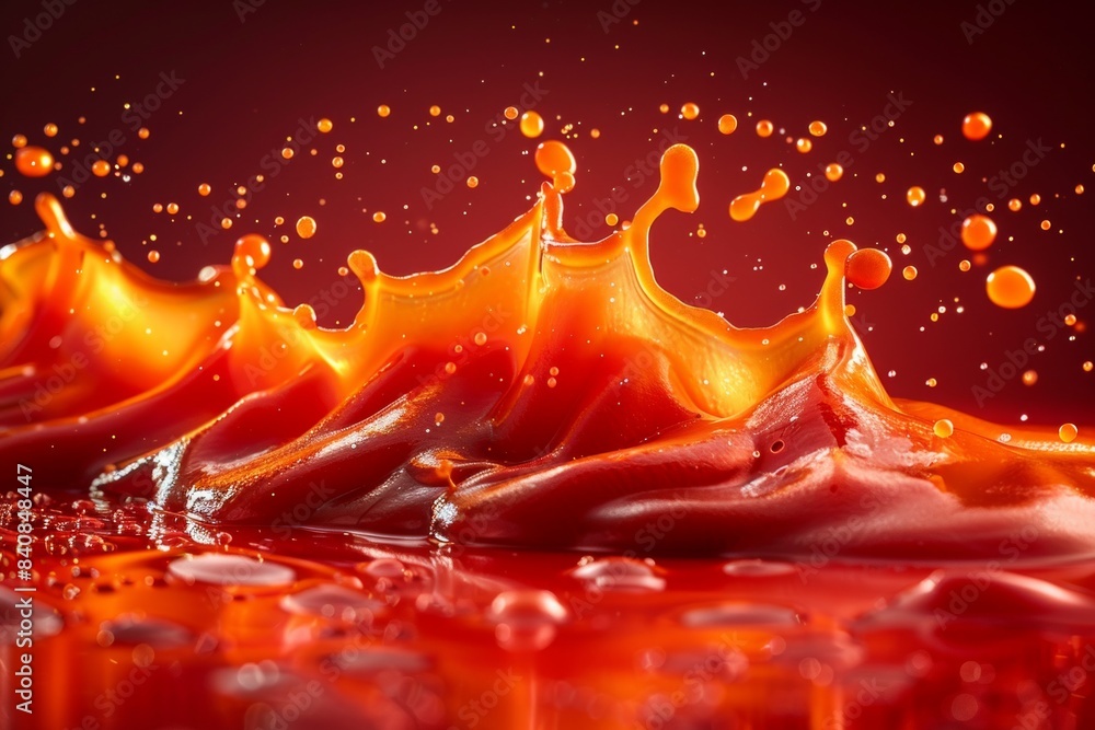 Poster a vibrant red liquid bursts into the water, creating a captivating splash and intertwining with the 