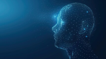 Biometric identification human head technology with low poly isolated on blue dark background. vector illustration