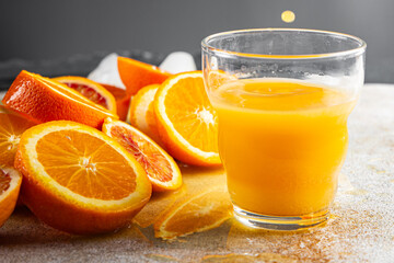 Orange juice natural juice drink fresh appetizer meal food snack on the table copy space food background rustic top view