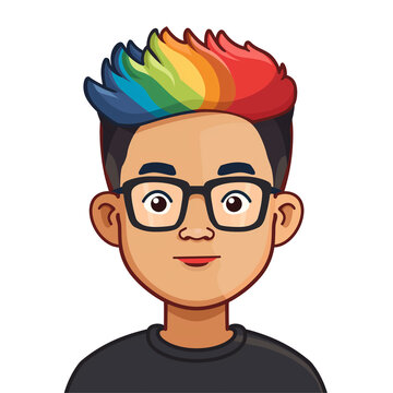 recommend clip art: young asian man with red hair wearing glasses . png . clip art . vector cartoon art style . remove background 