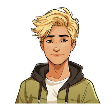 recommend clip art: young asian man with blonde hair  . png . clip art . vector cartoon art style . remove background 