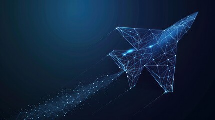 Business goals start up concept with paper plane technology digital low poly digital illustration