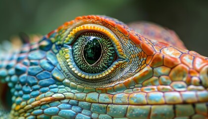 Fototapeta premium Lizard close up eye portrait. Reptile animal nature photo exotic pet macro
