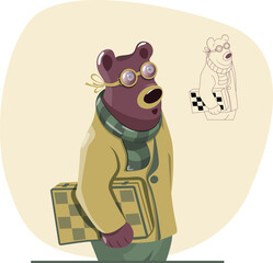 Bear and chess. Illustration in cartoon style. Vector. EPS 10