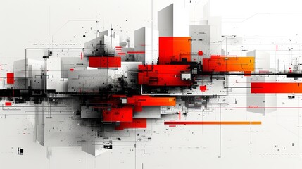 Fototapeta premium Abstract Red And Black Geometric Shapes Overlapping On White Background