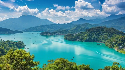 A view of the famous Sun Moon Lake in Taiwan