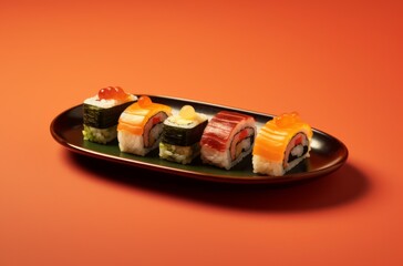 slices of sushi on a tray 