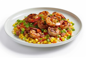 Succulent Cajun Tasso Corn Maque Choux with Grilled Shrimp