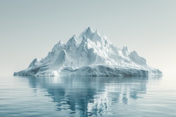 A massive iceberg stands proudly amidst the vast expanse of the ocean, its towering presence captivating the viewers gaze.