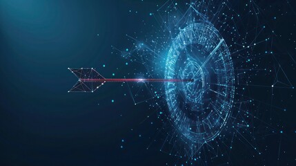 Business achievement to success concept with arrow hitting in the target low poly wireframe concept