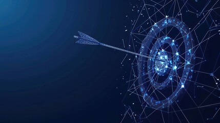 Business achievement to success concept with arrow hitting in the target low poly wireframe concept