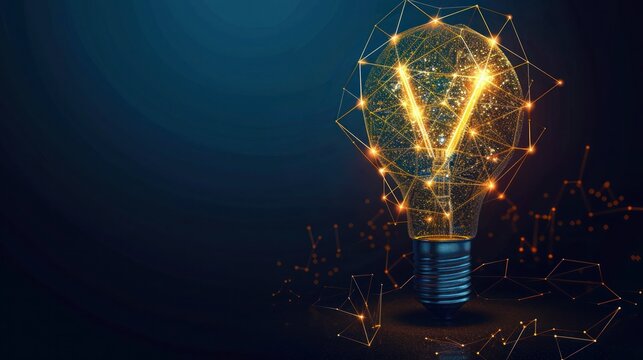 virtual futuristic creative idea concept with Abstract poly line and point light bulb
