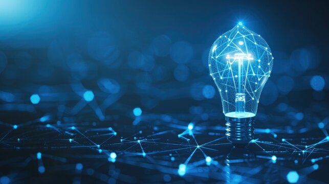 virtual futuristic creative idea concept with Abstract poly line and point light bulb