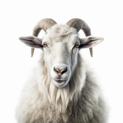 Fototapeta premium Goat sheep looking camera isolated on white background