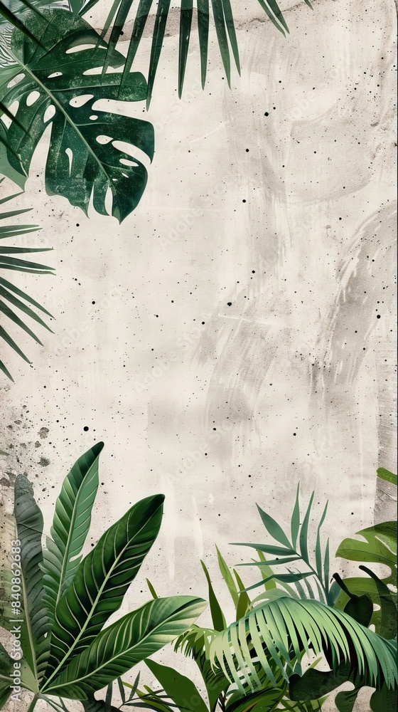 Wall mural Abstract luxury light art background with green and gold palm leaves. Botanical banner with tropical plants for decor, print, textile, wallpaper. AI generated illustration - Wall murals